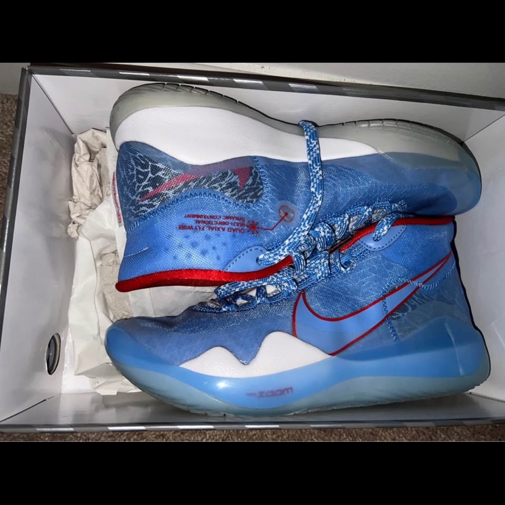 Nike Blue and Red High-Top Sneakers with Mesh Upper